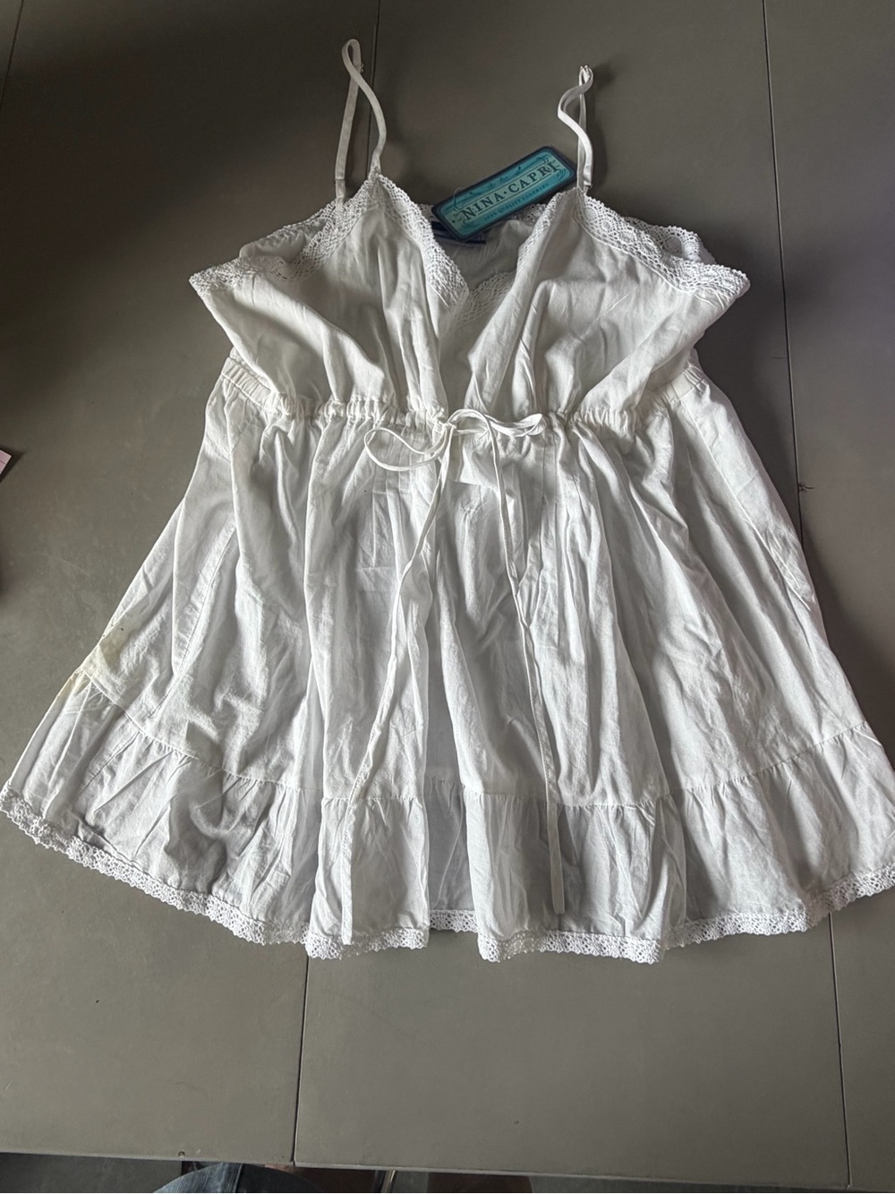 Nina Capri White Lace-Trim Camisole Dress
